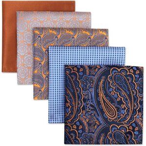 5 Pieces Assorted Mens Silk Pocket Square Set Handkerchiefs